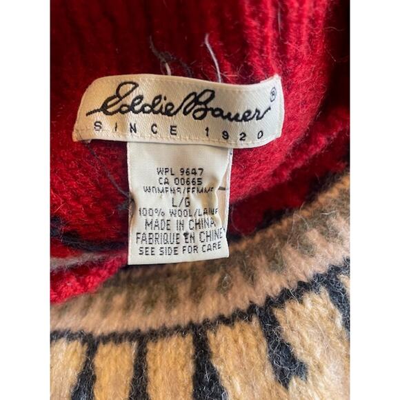 Eddie Bauer Women's Size Large 100% Wool‎ Fairaisle Sweater Cream Red Blue - Picture 3 of 3
